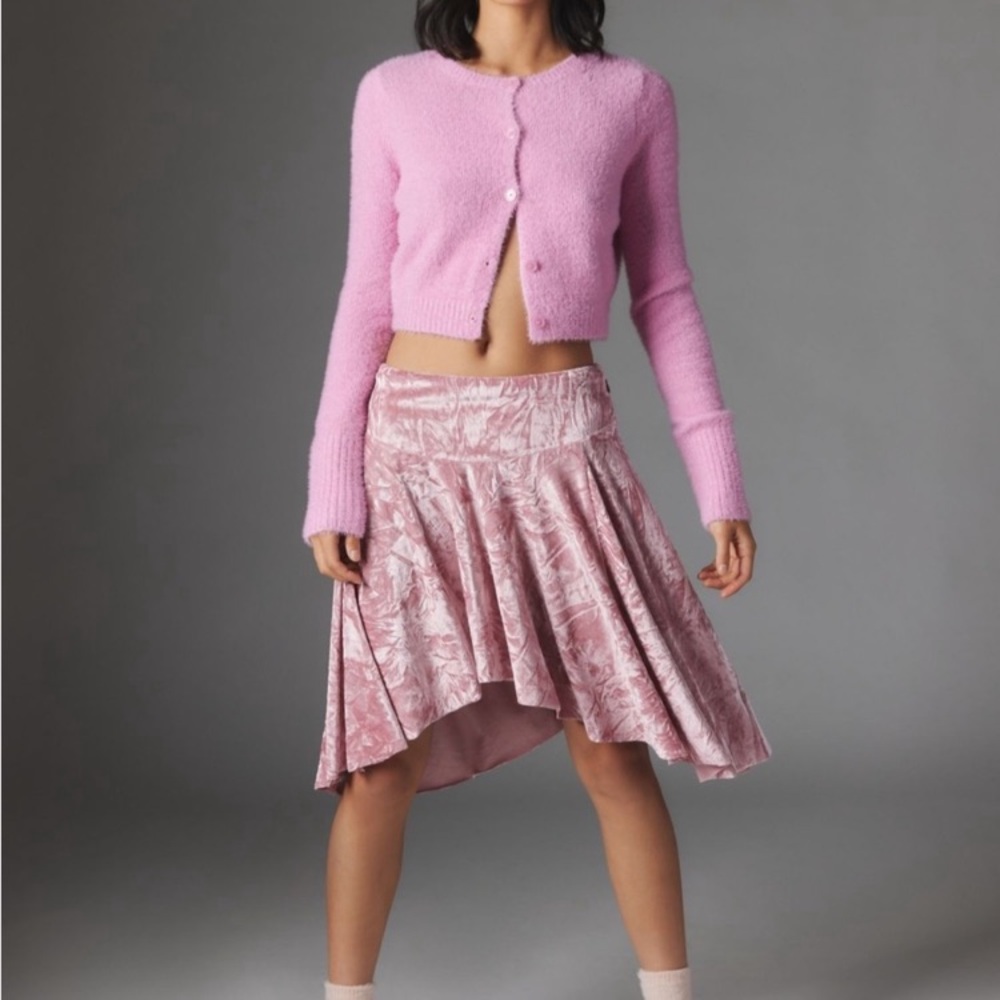URBAN OUTFITTERS Pink Willa Crushed Velvet Mini Skirt